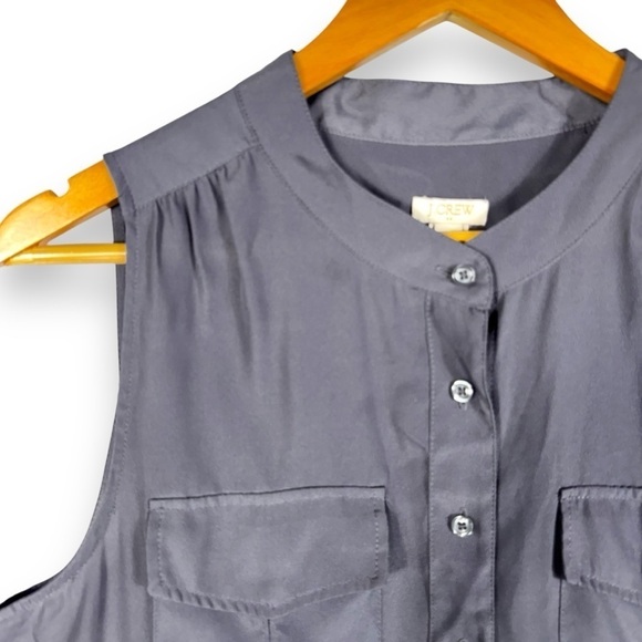 J Crew Factory Draped Placket Pocket Button Front Tank Top, Smoke Grey, Size 10 - Picture 3 of 9